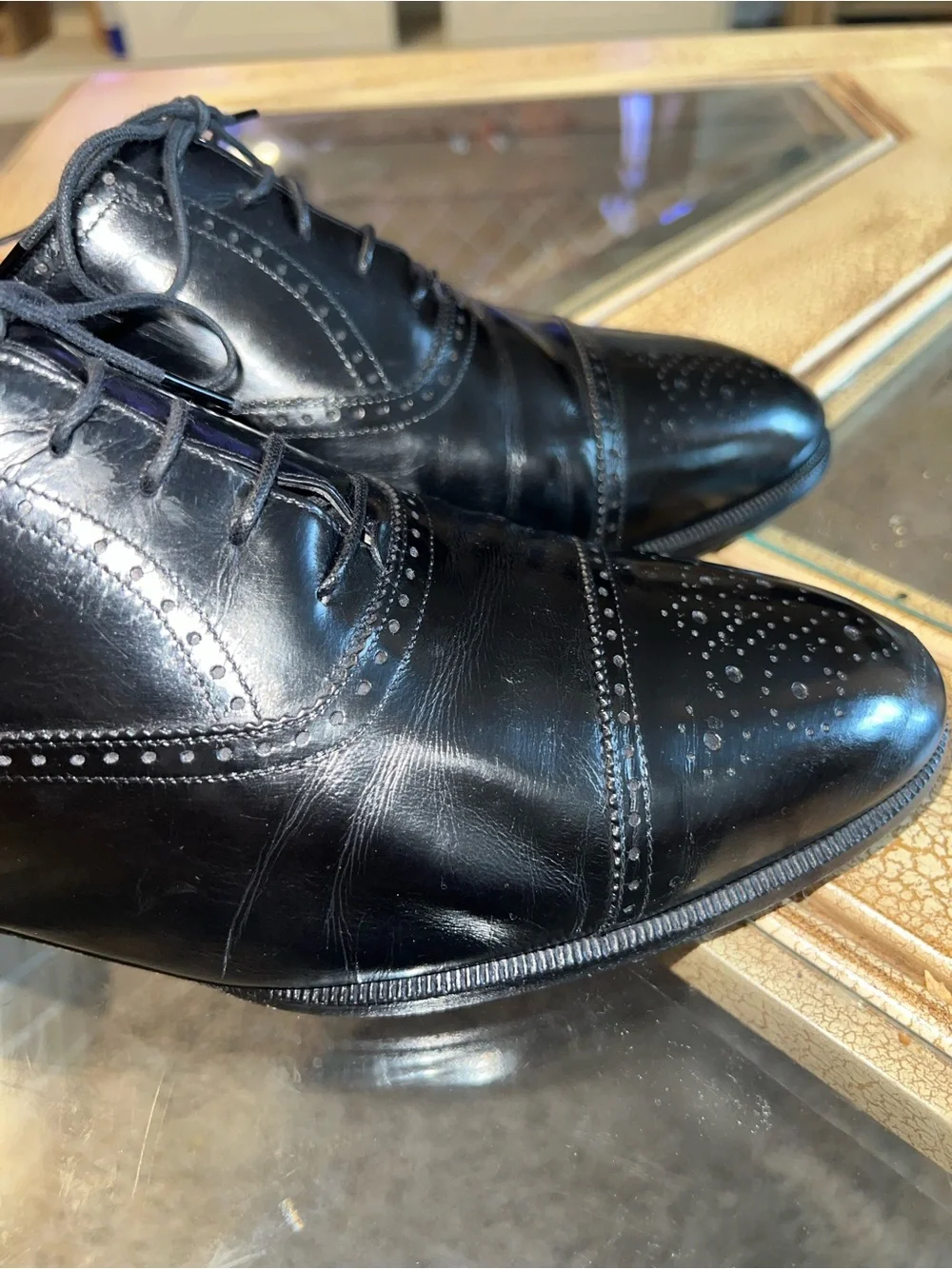 Salvatore Ferragamo Black Leather Cap-Toe Oxford Brogue Men's Dress Shoes 10D - Picture 7 of 12